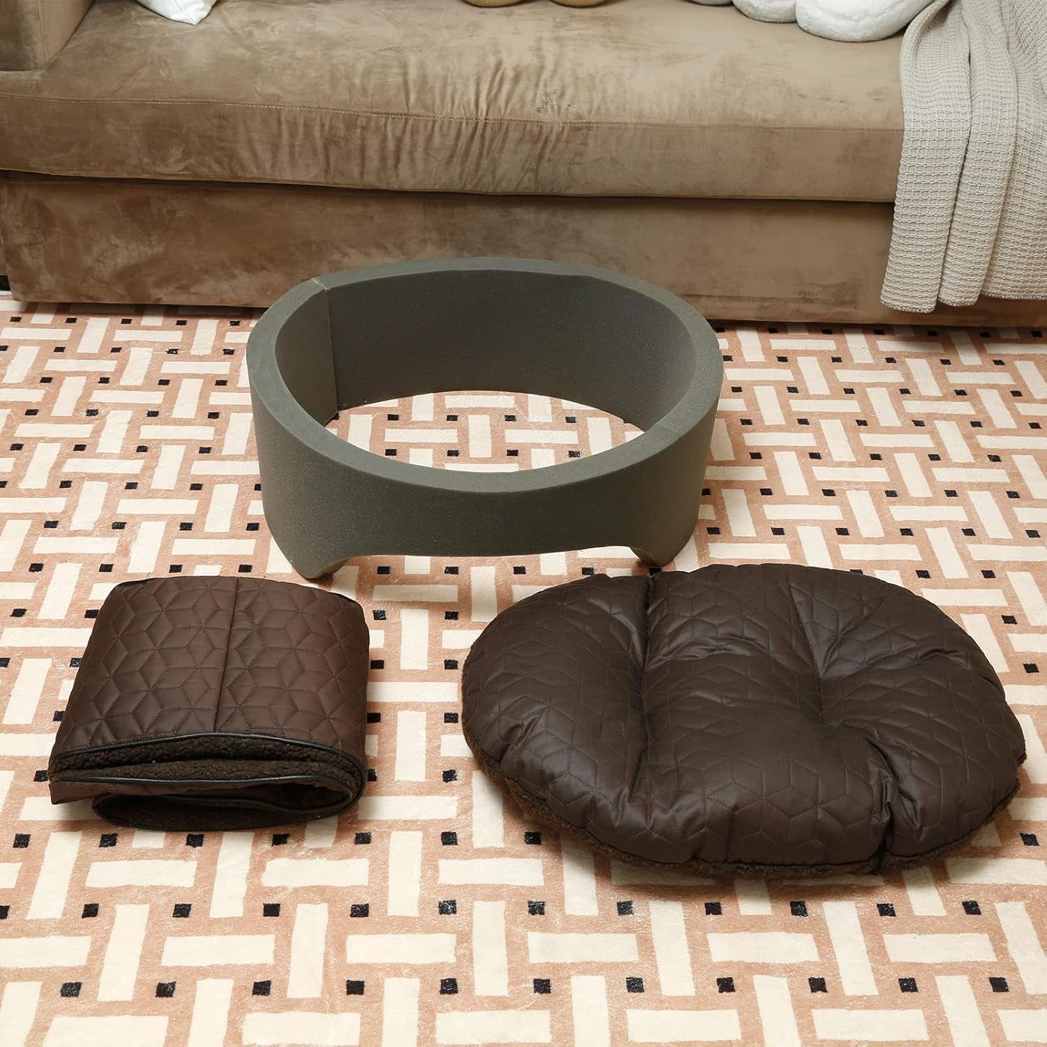 Luxury Dog Bed for Small Medium Dog Washable Removable Covers Oval Cozy Calming Cat Bed