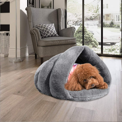 Soft Warm Cat Bed for Winter Cat Tent Self-Warming Sleeping Bed for Cats Fleece Pet Cave Bed for Winter Pets Puppy Indoor Pet Triangle Nest (Grey)