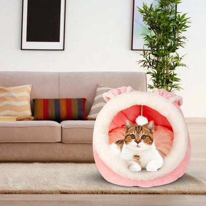 Cat Bed Cave Cat House Bed Pet Bed with Cushion for Small Medium Indoor Cats Dogs Pink