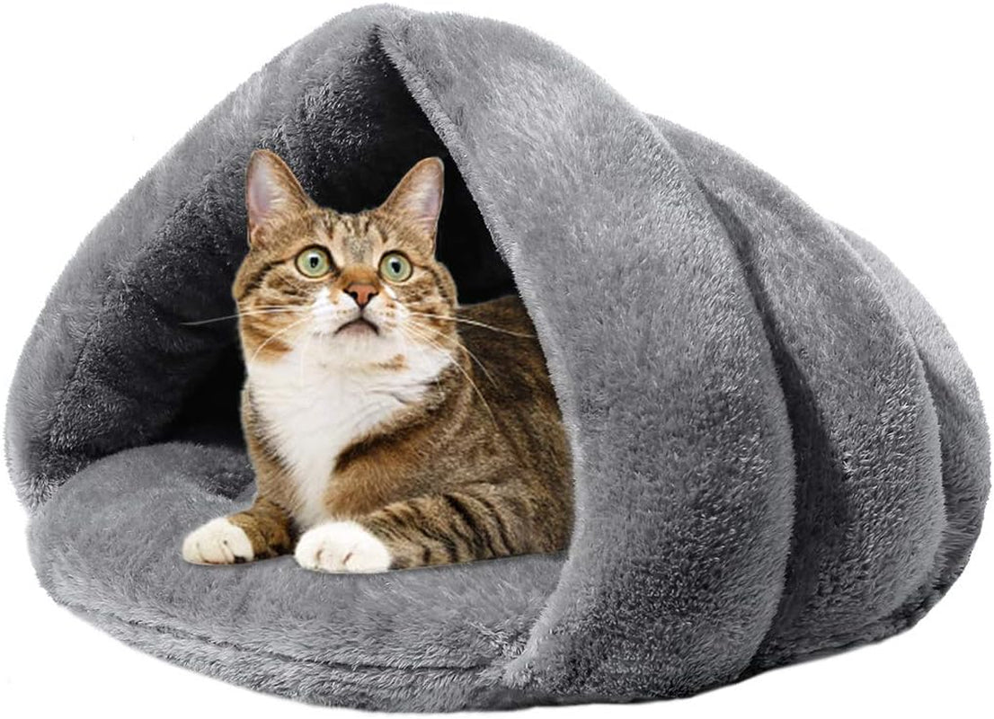 Soft Warm Cat Bed for Winter Cat Tent Self-Warming Sleeping Bed for Cats Fleece Pet Cave Bed for Winter Pets Puppy Indoor Pet Triangle Nest (Grey)