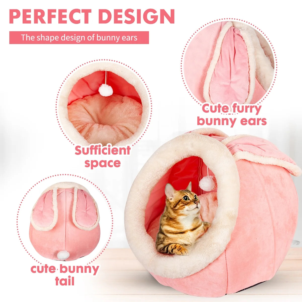 Cat Bed Cave Cat House Bed Pet Bed with Cushion for Small Medium Indoor Cats Dogs Pink