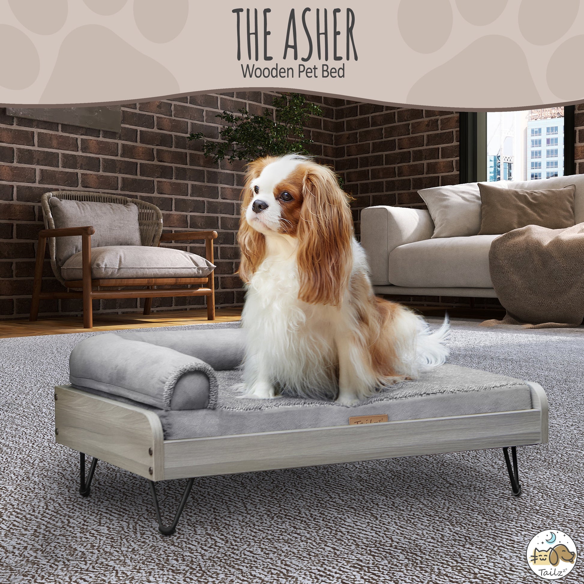 Asher Small Wooden Elevated Pet Bed with Mattress, Greenguard Gold Certified