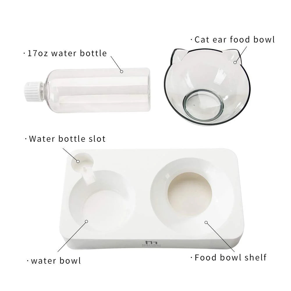 Tilted Cat Food Bowl with Feeding Mat for Food and Water, Food Feeding Dishes for Raised Cats and Puppies