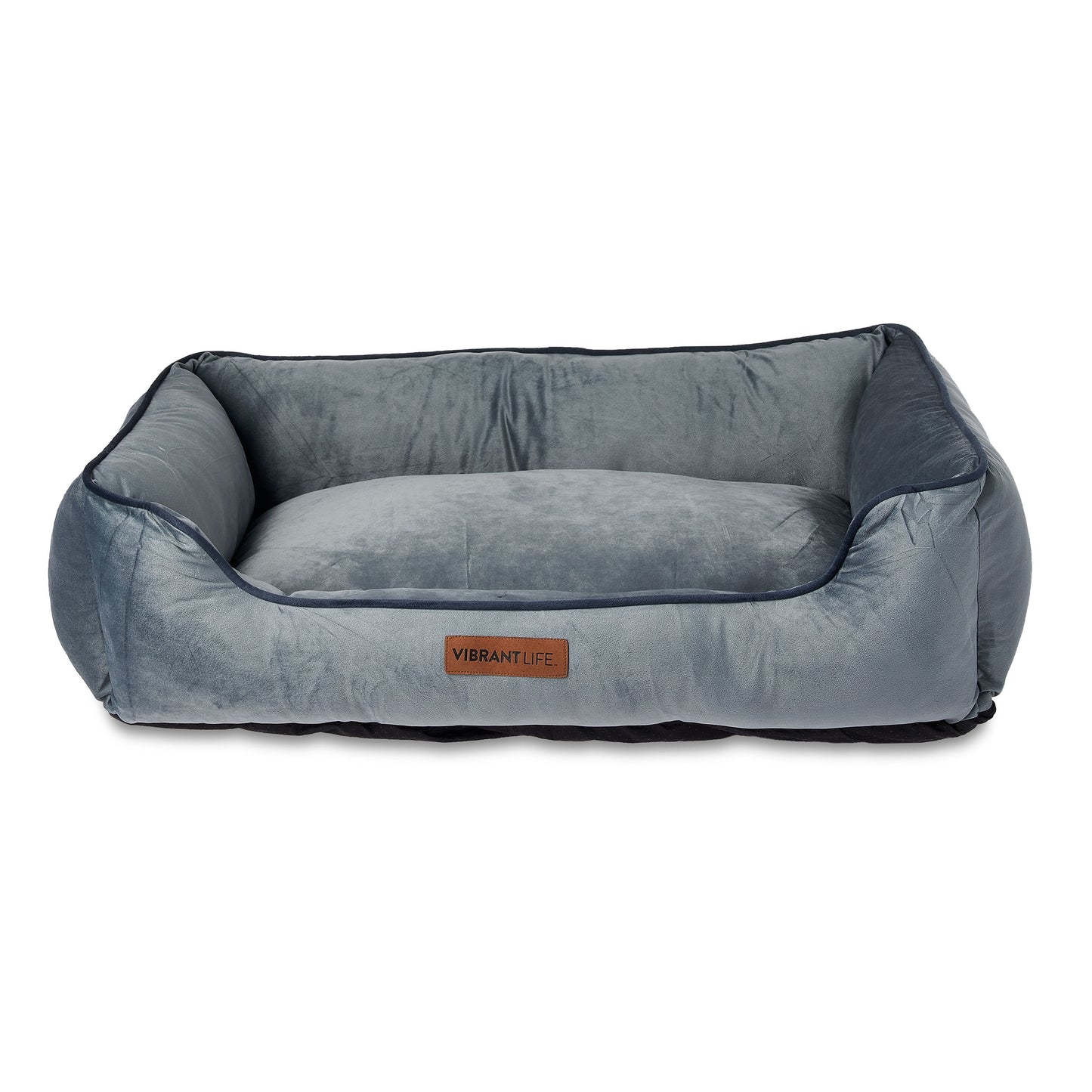 Large Faux Velvet Box Dog Bed, Gray