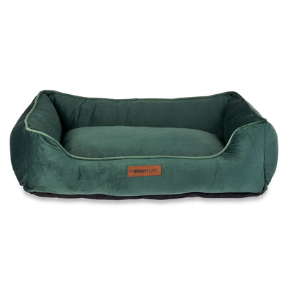 Large Faux Velvet Box Dog Bed, Green