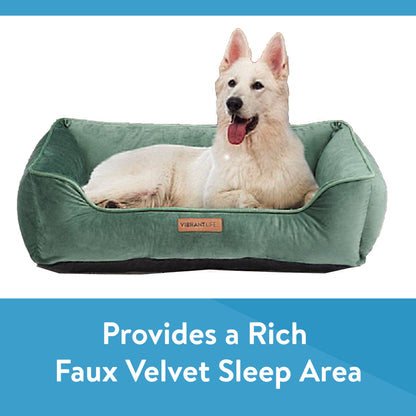 Large Faux Velvet Box Dog Bed, Green