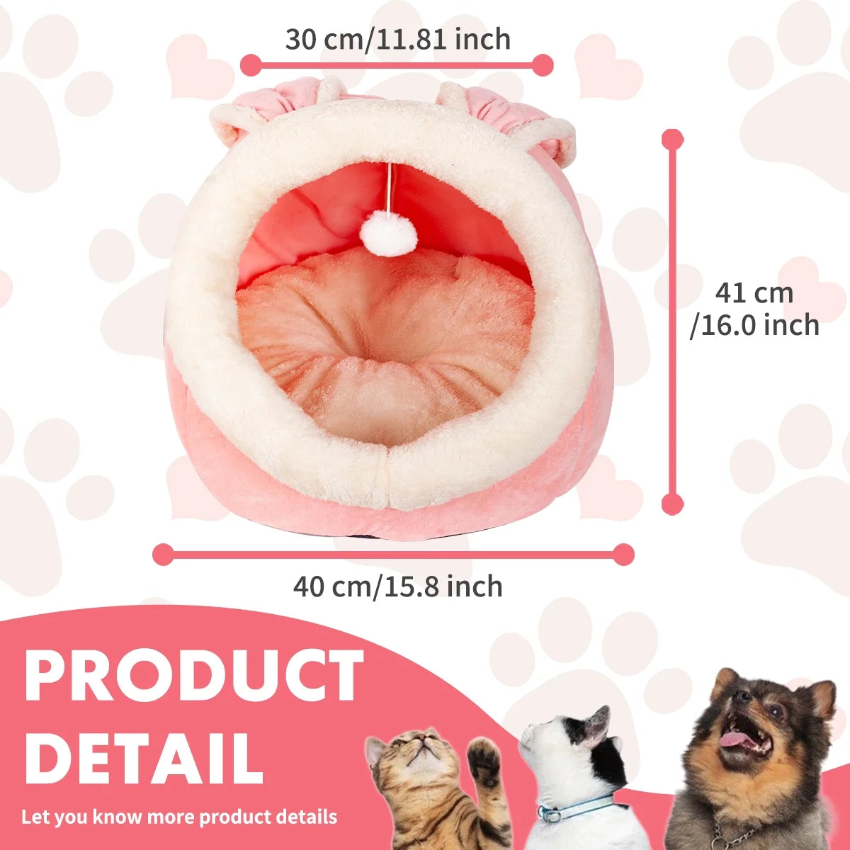 Cat Bed Cave Cat House Bed Pet Bed with Cushion for Small Medium Indoor Cats Dogs Pink