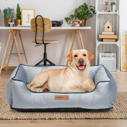 Large Faux Velvet Box Dog Bed, Gray