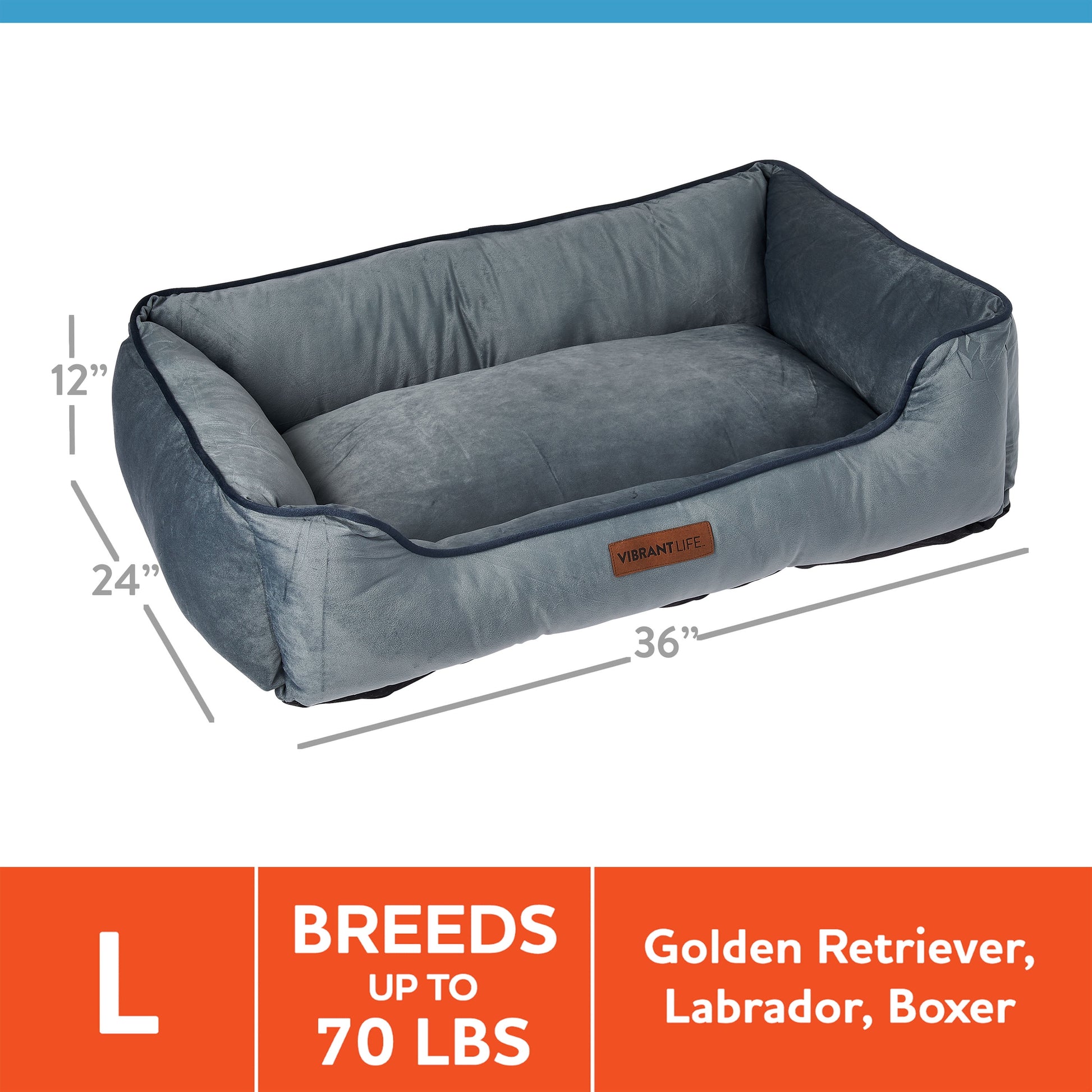 Large Faux Velvet Box Dog Bed, Gray