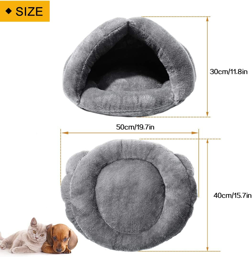 Soft Warm Cat Bed for Winter Cat Tent Self-Warming Sleeping Bed for Cats Fleece Pet Cave Bed for Winter Pets Puppy Indoor Pet Triangle Nest (Grey)