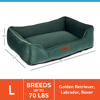 Large Faux Velvet Box Dog Bed, Green